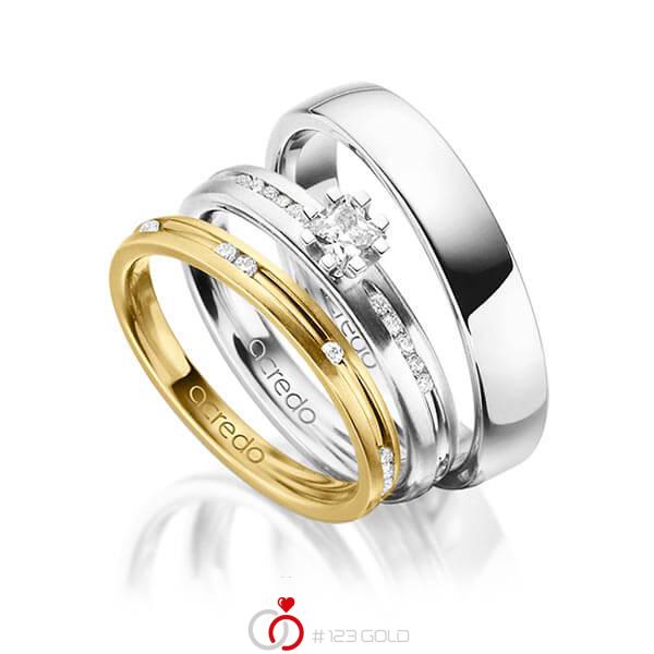 Set in geelgoud 14 kt. met in totaal 0,47 ct. Briljant & Princess-Diamant tw/si van acredo - A-1429-3 Set in geelgoud 14 kt. met in totaal 0,47 ct. Briljant & Princess-Diamant tw/si van acredo - A-1429-3