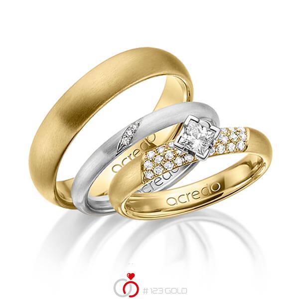 Set in geelgoud 14 kt. met in totaal 0,535 ct. Briljant & Princess-Diamant tw/si van acredo - A-1426-1 Set in geelgoud 14 kt. met in totaal 0,535 ct. Briljant & Princess-Diamant tw/si van acredo - A-1426-1