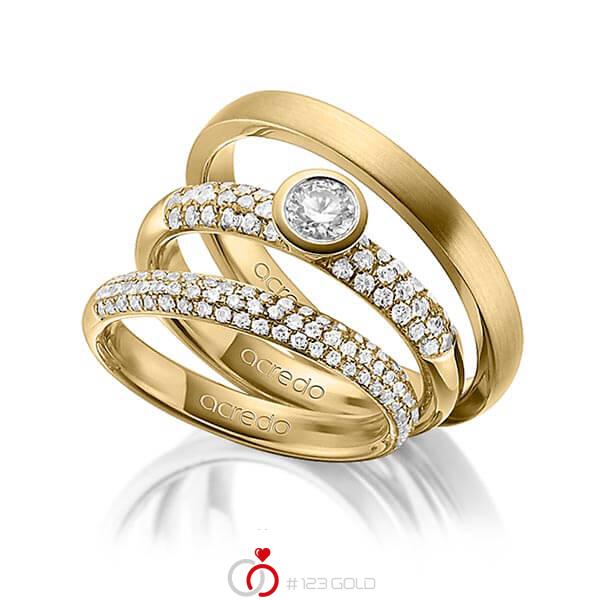 Set in geelgoud 14 kt. met in totaal 0,99 ct. Briljant & Briljanten tw/si tw,vs van acredo - A-1425-7 Set in geelgoud 14 kt. met in totaal 0,99 ct. Briljant & Briljanten tw/si tw,vs van acredo - A-1425-7