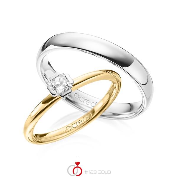 Set in geelgoud 14 kt. witgoud 14 kt. met in totaal 0,25 ct. Princess-Diamant tw/si van acredo - A-1361-2 Set in geelgoud 14 kt. witgoud 14 kt. met in totaal 0,25 ct. Princess-Diamant tw/si van acredo - A-1361-2