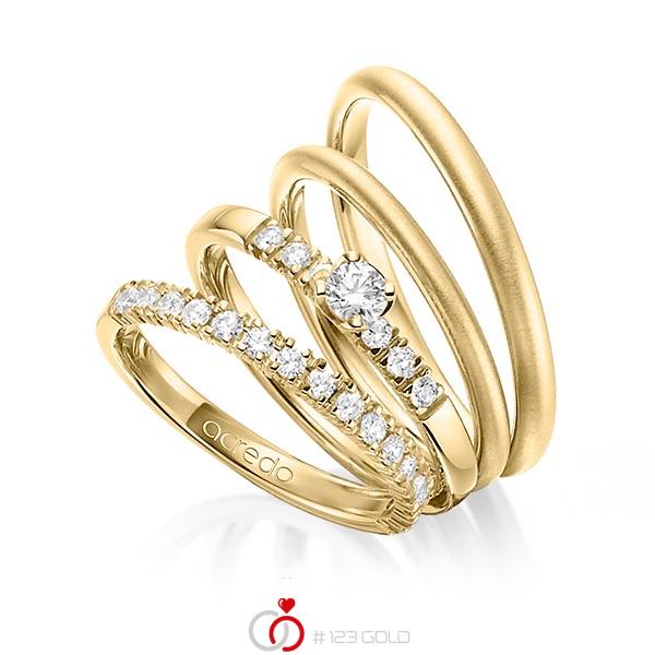 Set in geelgoud 18 kt. half gezet met in totaal 0,59 ct. Briljant & Briljanten tw/si van acredo - A-1416-16 Set in geelgoud 18 kt. half gezet met in totaal 0,59 ct. Briljant & Briljanten tw/si van acredo - A-1416-16