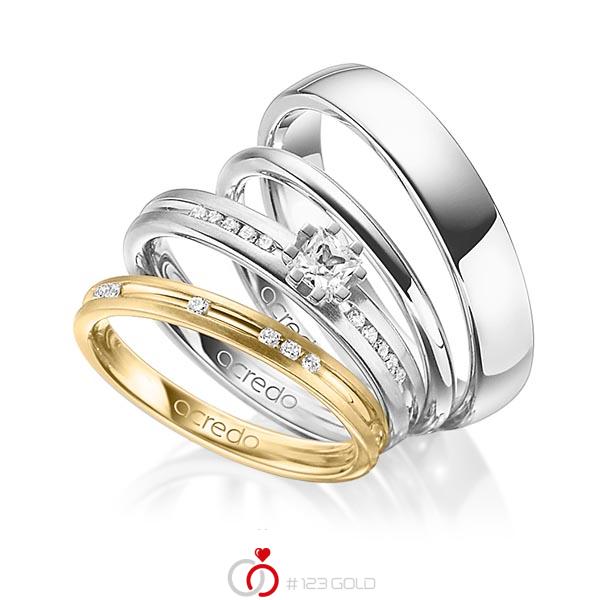 Set in geelgoud 18 kt. met in totaal 0,47 ct. Briljant & Princess-Diamant tw/si van acredo - A-1414-11 Set in geelgoud 18 kt. met in totaal 0,47 ct. Briljant & Princess-Diamant tw/si van acredo - A-1414-11