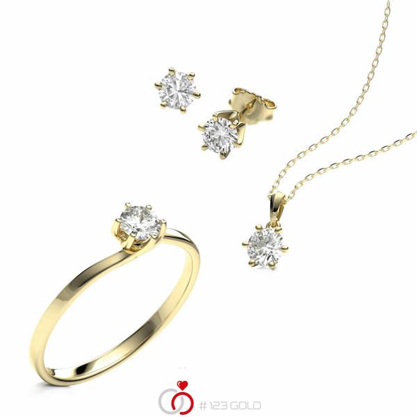 Set in geelgoud 18 kt. met in totaal 1 ct. Briljant tw,vs - BD-1107-1 Set in geelgoud 18 kt. met in totaal 1 ct. Briljant tw,vs - BD-1107-1