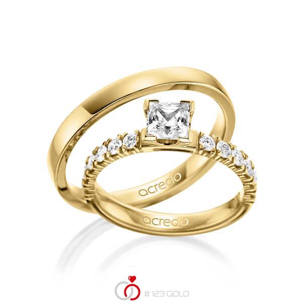 Set in Gelbgold 585 mit 0,7 ct. + zus. 0,48 ct. Prinzess-Diamant tw, vs tw, si von acredo - A-1563-2 Set in Gelbgold 585 mit 0,7 ct. + zus. 0,48 ct. Prinzess-Diamant tw, vs tw, si von acredo - A-1563-2