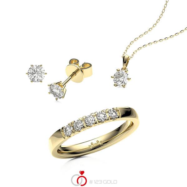 Set in Gelbgold 750 mit zus. 1 ct. Brillant tw, if von Steinberg - Q-1668-1 Set in Gelbgold 750 mit zus. 1 ct. Brillant tw, if von Steinberg - Q-1668-1