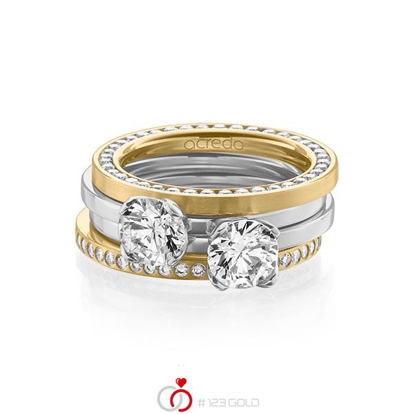 Set in Gelbgold 750 vollausgefasst mit 1 ct. + zus. 1,055 ct. Brillant tw, si tw, vs von acredo - A-1225-10 Set in Gelbgold 750 vollausgefasst mit 1 ct. + zus. 1,055 ct. Brillant tw, si tw, vs von acredo - A-1225-10
