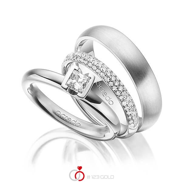Set in Graugold 585 mit 0,4 ct. + zus. 0,38 ct. Prinzess-Diamant & Brillant tw, vs tw, si von acredo - A-1435-8 Set in Graugold 585 mit 0,4 ct. + zus. 0,38 ct. Prinzess-Diamant & Brillant tw, vs tw, si von acredo - A-1435-8