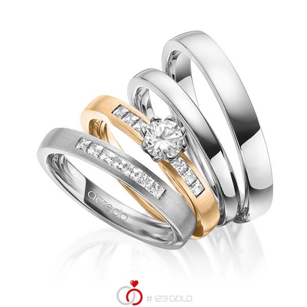 Set in Graugold 585 mit 0,4 ct. + zus. 0,39 ct. Prinzess-Diamant & Brillant tw, si tw, vs von acredo - A-1419-10 Set in Graugold 585 mit 0,4 ct. + zus. 0,39 ct. Prinzess-Diamant & Brillant tw, si tw, vs von acredo - A-1419-10