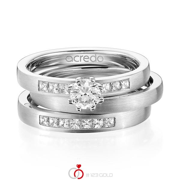Set in Graugold 585 mit 0,4 ct. + zus. 0,39 ct. Prinzess-Diamant & Brillant tw, si tw, vs von acredo - A-1440-3 Set in Graugold 585 mit 0,4 ct. + zus. 0,39 ct. Prinzess-Diamant & Brillant tw, si tw, vs von acredo - A-1440-3