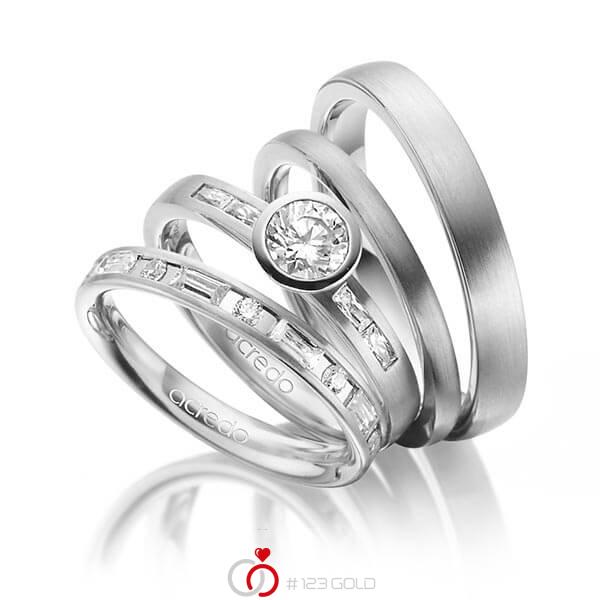 Set in grijsgoud 14 kt. met 0,5 ct. + in totaal 1,005 ct. Briljant & Baguette-Diamant & Briljanten tw/si tw,vs van acredo - A-1417-10 Set in grijsgoud 14 kt. met 0,5 ct. + in totaal 1,005 ct. Briljant & Baguette-Diamant & Briljanten tw/si tw,vs van acredo - A-1417-10