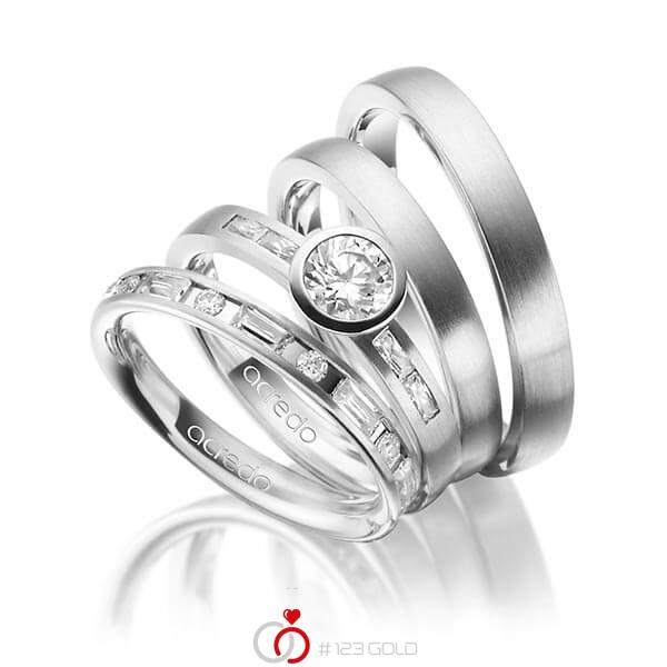 Set in grijsgoud 14 kt. met 0,5 ct. + in totaal 1,005 ct. Briljant & Baguette-Diamant & Briljanten tw/si tw,vs van acredo - A-1418-4 Set in grijsgoud 14 kt. met 0,5 ct. + in totaal 1,005 ct. Briljant & Baguette-Diamant & Briljanten tw/si tw,vs van acredo - A-1418-4