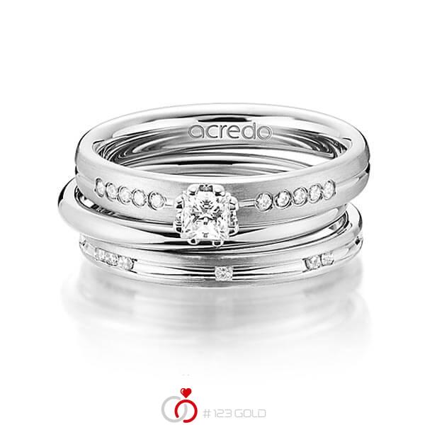 Set in grijsgoud 14 kt. met in totaal 0,47 ct. Princess-Diamant & Briljant tw/si van acredo - A-1438-8 Set in grijsgoud 14 kt. met in totaal 0,47 ct. Princess-Diamant & Briljant tw/si van acredo - A-1438-8