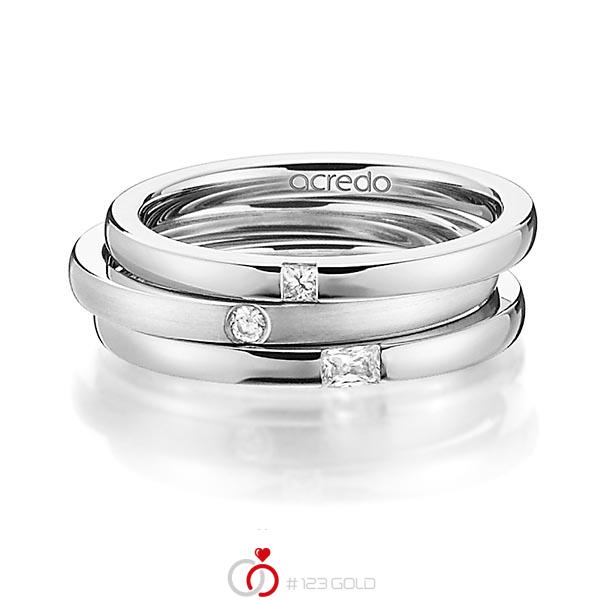 Set in grijsgoud 18 kt. met in totaal 0,125 ct. Princess-Diamant & Briljant & Baguette-Diamant tw/si tw,vs van acredo - A-1445-12 Set in grijsgoud 18 kt. met in totaal 0,125 ct. Princess-Diamant & Briljant & Baguette-Diamant tw/si tw,vs van acredo - A-1445-12