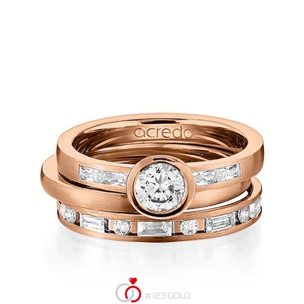 Set in roodgoud 14 kt. met 0,5 ct. + in totaal 1,005 ct. Baguette-Diamant & Briljanten & Briljant tw,vs tw/si van acredo - A-1441-7 Set in roodgoud 14 kt. met 0,5 ct. + in totaal 1,005 ct. Baguette-Diamant & Briljanten & Briljant tw,vs tw/si van acredo - A-1441-7