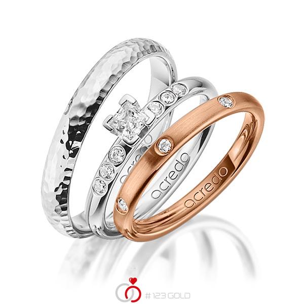 Set in roodgoud 14 kt. met in totaal 0,46 ct. Briljant & Princess-Diamant tw/si tw,vs van acredo - A-1421-3 Set in roodgoud 14 kt. met in totaal 0,46 ct. Briljant & Princess-Diamant tw/si tw,vs van acredo - A-1421-3