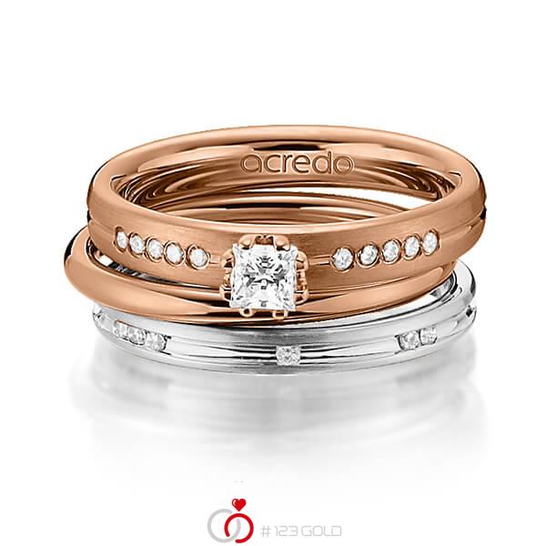 Set in roodgoud 14 kt. met in totaal 0,47 ct. Princess-Diamant & Briljant tw/si van acredo - A-1438-11 Set in roodgoud 14 kt. met in totaal 0,47 ct. Princess-Diamant & Briljant tw/si van acredo - A-1438-11