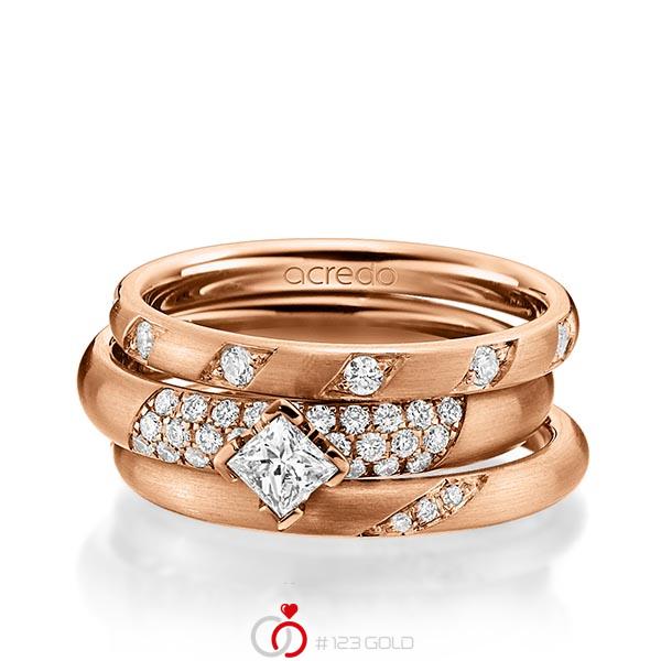 Set in roodgoud 14 kt. met in totaal 0,755 ct. Briljant & Princess-Diamant tw/si van acredo - A-1437-6 Set in roodgoud 14 kt. met in totaal 0,755 ct. Briljant & Princess-Diamant tw/si van acredo - A-1437-6
