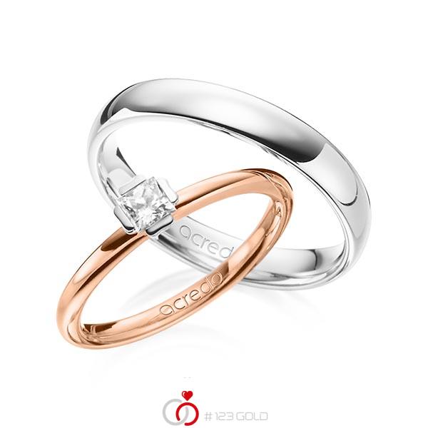 Set in roodgoud 14 kt. witgoud 14 kt. met in totaal 0,25 ct. Princess-Diamant tw/si van acredo - A-1361-1 Set in roodgoud 14 kt. witgoud 14 kt. met in totaal 0,25 ct. Princess-Diamant tw/si van acredo - A-1361-1