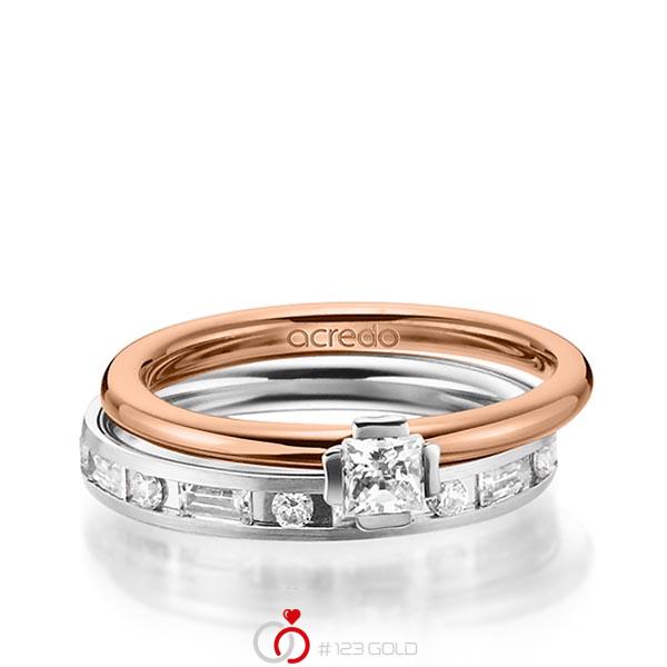 Set in roodgoud 14 kt. witgoud 14 kt. met in totaal 1,015 ct. Princess-Diamant & Briljant & Baguette-Diamant tw/si tw,vs van acredo - A-1458-1 Set in roodgoud 14 kt. witgoud 14 kt. met in totaal 1,015 ct. Princess-Diamant & Briljant & Baguette-Diamant tw/si tw,vs van acredo - A-1458-1