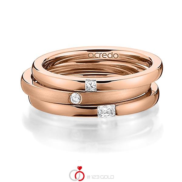 Set in roodgoud 18 kt. met in totaal 0,125 ct. Princess-Diamant & Briljant & Baguette-Diamant tw/si tw,vs van acredo - A-1445-11 Set in roodgoud 18 kt. met in totaal 0,125 ct. Princess-Diamant & Briljant & Baguette-Diamant tw/si tw,vs van acredo - A-1445-11