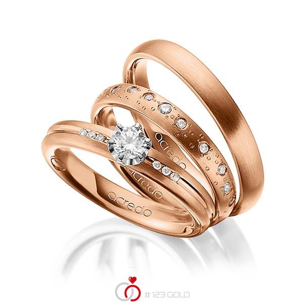 Set in roodgoud 18 kt. met in totaal 0,519 ct. Briljanten & Briljant tw/si van acredo - A-1443-11 Set in roodgoud 18 kt. met in totaal 0,519 ct. Briljanten & Briljant tw/si van acredo - A-1443-11