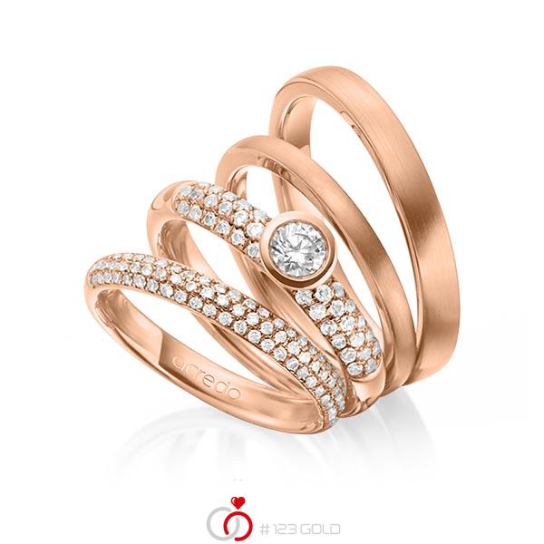 Set in roodgoud 18 kt. met in totaal 0,99 ct. Briljant & Briljanten tw/si tw,vs van acredo - A-1415-16 Set in roodgoud 18 kt. met in totaal 0,99 ct. Briljant & Briljanten tw/si tw,vs van acredo - A-1415-16