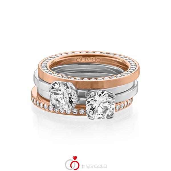 Set in roodgoud 18 kt. volledig gezet met 1 ct. + in totaal 1,055 ct. Briljant & Briljanten tw/si tw,vs van acredo - A-1225-11 Set in roodgoud 18 kt. volledig gezet met 1 ct. + in totaal 1,055 ct. Briljant & Briljanten tw/si tw,vs van acredo - A-1225-11