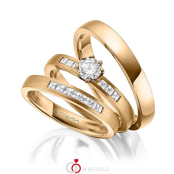 Set in Roségold 585 mit 0,4 ct. + zus. 0,39 ct. Prinzess-Diamant & Brillant tw, si tw, vs von acredo - A-1433-7 Set in Roségold 585 mit 0,4 ct. + zus. 0,39 ct. Prinzess-Diamant & Brillant tw, si tw, vs von acredo - A-1433-7