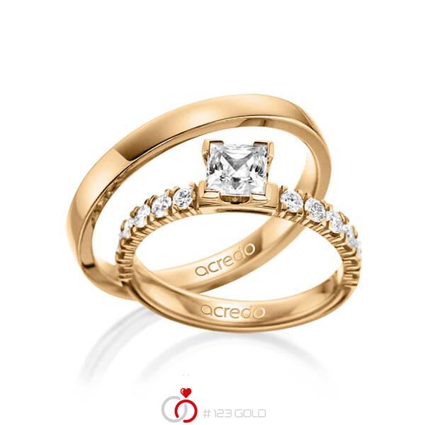 Set in Roségold 585 mit 0,7 ct. + zus. 0,48 ct. Prinzess-Diamant tw, vs tw, si von acredo - A-1563-1 Set in Roségold 585 mit 0,7 ct. + zus. 0,48 ct. Prinzess-Diamant tw, vs tw, si von acredo - A-1563-1