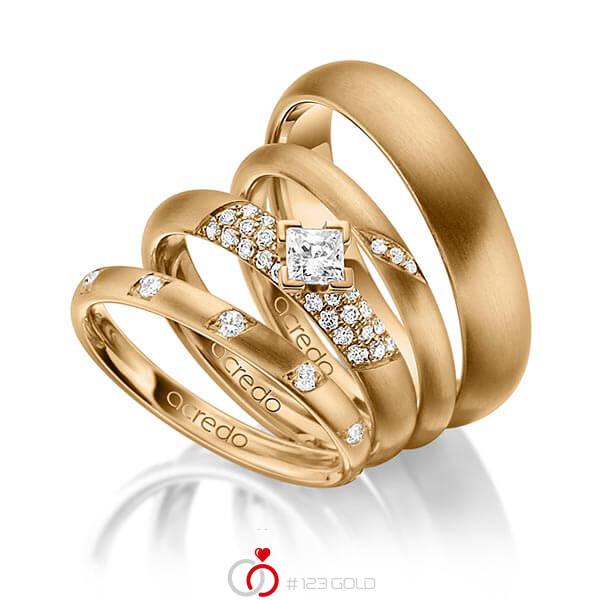 Set in Roségold 585 mit zus. 0,755 ct. Brillant & Prinzess-Diamant tw, si von acredo - A-1413-6 Set in Roségold 585 mit zus. 0,755 ct. Brillant & Prinzess-Diamant tw, si von acredo - A-1413-6