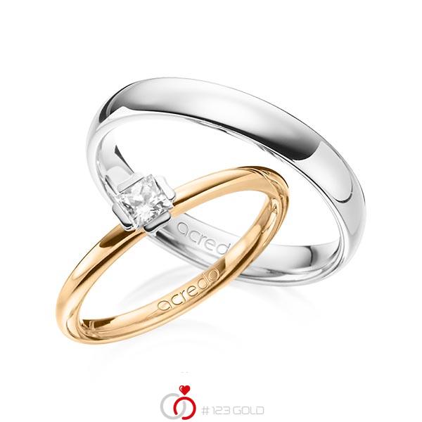 Set in Roségold 585 Weissgold 585 mit zus. 0,25 ct. Prinzess-Diamant tw, si von acredo - A-1361-3 Set in Roségold 585 Weissgold 585 mit zus. 0,25 ct. Prinzess-Diamant tw, si von acredo - A-1361-3