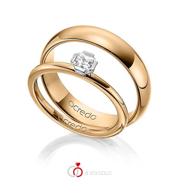 Set in Roségold 585 Weissgold 585 mit zus. 0,25 ct. Prinzess-Diamant tw, si von acredo - A-1364-3 Set in Roségold 585 Weissgold 585 mit zus. 0,25 ct. Prinzess-Diamant tw, si von acredo - A-1364-3
