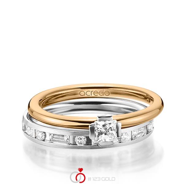 Set in Roségold 585 Weißgold 585 mit zus. 1,015 ct. Prinzess-Diamant & Brillant & Baguette-Diamant tw, si tw, vs von acredo - A-1458-3 Set in Roségold 585 Weißgold 585 mit zus. 1,015 ct. Prinzess-Diamant & Brillant & Baguette-Diamant tw, si tw, vs von acredo - A-1458-3