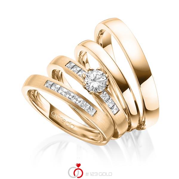 Set in Roségold 750 mit 0,4 ct. + zus. 0,39 ct. Prinzess-Diamant & Brillant tw, si tw, vs von acredo - A-1419-18 Set in Roségold 750 mit 0,4 ct. + zus. 0,39 ct. Prinzess-Diamant & Brillant tw, si tw, vs von acredo - A-1419-18