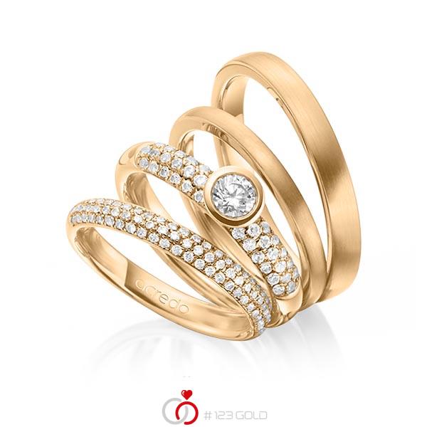 Set in Roségold 750 mit zus. 0,99 ct. Brillant tw, si tw, vs von acredo - A-1415-15 Set in Roségold 750 mit zus. 0,99 ct. Brillant tw, si tw, vs von acredo - A-1415-15