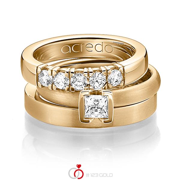 Set in roségoud 14 kt. met 0,4 ct. + in totaal 0,3 ct. Briljant & Princess-Diamant tw,vs van acredo - A-1227-2 Set in roségoud 14 kt. met 0,4 ct. + in totaal 0,3 ct. Briljant & Princess-Diamant tw,vs van acredo - A-1227-2