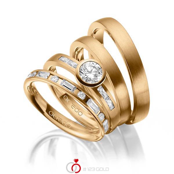Set in roségoud 14 kt. met 0,5 ct. + in totaal 1,005 ct. Briljant & Baguette-Diamant & Briljanten tw/si tw,vs van acredo - A-1418-6 Set in roségoud 14 kt. met 0,5 ct. + in totaal 1,005 ct. Briljant & Baguette-Diamant & Briljanten tw/si tw,vs van acredo - A-1418-6