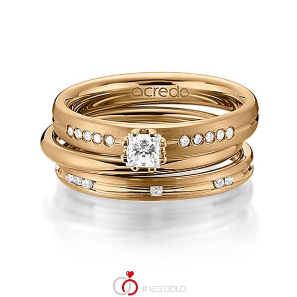 Set in roségoud 14 kt. met in totaal 0,47 ct. Princess-Diamant & Briljant tw/si van acredo - A-1438-7 Set in roségoud 14 kt. met in totaal 0,47 ct. Princess-Diamant & Briljant tw/si van acredo - A-1438-7
