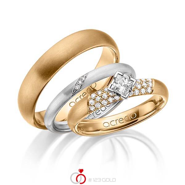Set in roségoud 14 kt. met in totaal 0,535 ct. Briljant & Princess-Diamant tw/si van acredo - A-1426-2 Set in roségoud 14 kt. met in totaal 0,535 ct. Briljant & Princess-Diamant tw/si van acredo - A-1426-2