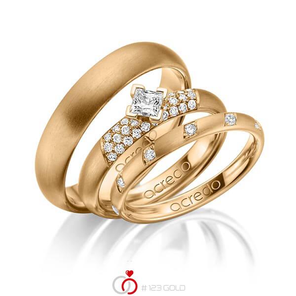 Set in roségoud 14 kt. met in totaal 0,74 ct. Briljant & Princess-Diamant tw/si van acredo - A-1427-7 Set in roségoud 14 kt. met in totaal 0,74 ct. Briljant & Princess-Diamant tw/si van acredo - A-1427-7