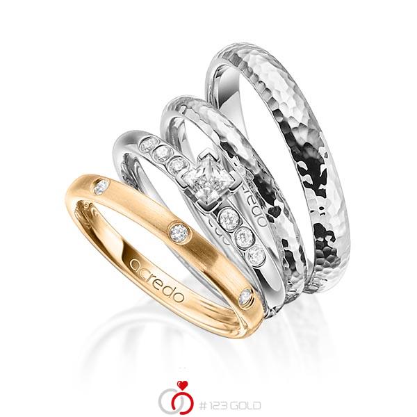 Set in roségoud 18 kt. met 0,4 ct. + in totaal 0,26 ct. Briljant & Princess-Diamant tw/si tw,vs van acredo - A-1411-14 Set in roségoud 18 kt. met 0,4 ct. + in totaal 0,26 ct. Briljant & Princess-Diamant tw/si tw,vs van acredo - A-1411-14