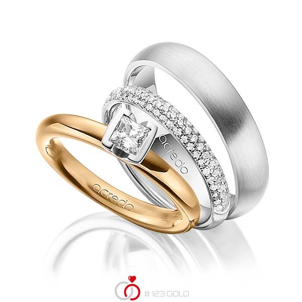 Set in roségoud 18 kt. met 0,4 ct. + in totaal 0,38 ct. Princess-Diamant & Briljant tw,vs tw/si van acredo - A-1435-14 Set in roségoud 18 kt. met 0,4 ct. + in totaal 0,38 ct. Princess-Diamant & Briljant tw,vs tw/si van acredo - A-1435-14