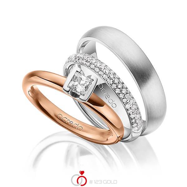 Set in Rotgold 585 mit 0,4 ct. + zus. 0,38 ct. Prinzess-Diamant & Brillant tw, vs tw, si von acredo - A-1435-1 Set in Rotgold 585 mit 0,4 ct. + zus. 0,38 ct. Prinzess-Diamant & Brillant tw, vs tw, si von acredo - A-1435-1