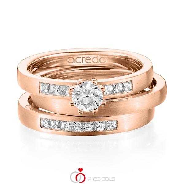 Set in Rotgold 585 mit 0,4 ct. + zus. 0,39 ct. Brillant & Prinzess-Diamant tw, vs tw, si von acredo - A-1440-2 Set in Rotgold 585 mit 0,4 ct. + zus. 0,39 ct. Brillant & Prinzess-Diamant tw, vs tw, si von acredo - A-1440-2