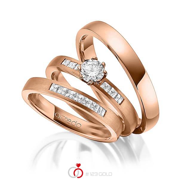 Set in Rotgold 585 mit 0,4 ct. + zus. 0,39 ct. Prinzess-Diamant & Brillant tw, si tw, vs von acredo - A-1433-5 Set in Rotgold 585 mit 0,4 ct. + zus. 0,39 ct. Prinzess-Diamant & Brillant tw, si tw, vs von acredo - A-1433-5