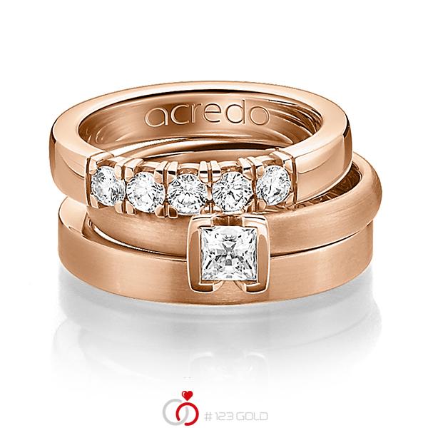 Set in Rotgold 585 mit 0,4 ct. + zus. 0,3 ct. Brillant & Prinzess-Diamant tw, vs von acredo - A-1227-3 Set in Rotgold 585 mit 0,4 ct. + zus. 0,3 ct. Brillant & Prinzess-Diamant tw, vs von acredo - A-1227-3
