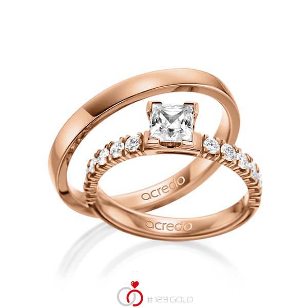 Set in Rotgold 585 mit 0,7 ct. + zus. 0,48 ct. Prinzess-Diamant tw, vs tw, si von acredo - A-1563-3 Set in Rotgold 585 mit 0,7 ct. + zus. 0,48 ct. Prinzess-Diamant tw, vs tw, si von acredo - A-1563-3