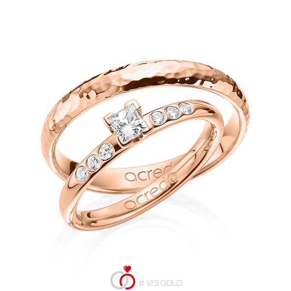 Set in Rotgold 585 mit zus. 0,32 ct. Prinzess-Diamant tw, vs tw, si von acredo - A-1362-2 Set in Rotgold 585 mit zus. 0,32 ct. Prinzess-Diamant tw, vs tw, si von acredo - A-1362-2