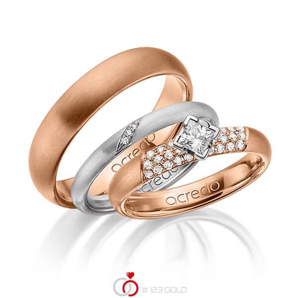 Set in Rotgold 585 mit zus. 0,535 ct. Brillant & Prinzess-Diamant tw, si von acredo - A-1426-10 Set in Rotgold 585 mit zus. 0,535 ct. Brillant & Prinzess-Diamant tw, si von acredo - A-1426-10