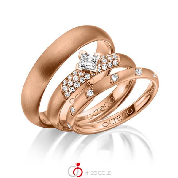 Set in Rotgold 585 mit zus. 0,74 ct. Brillant & Prinzess-Diamant tw, si von acredo - A-1427-5 Set in Rotgold 585 mit zus. 0,74 ct. Brillant & Prinzess-Diamant tw, si von acredo - A-1427-5